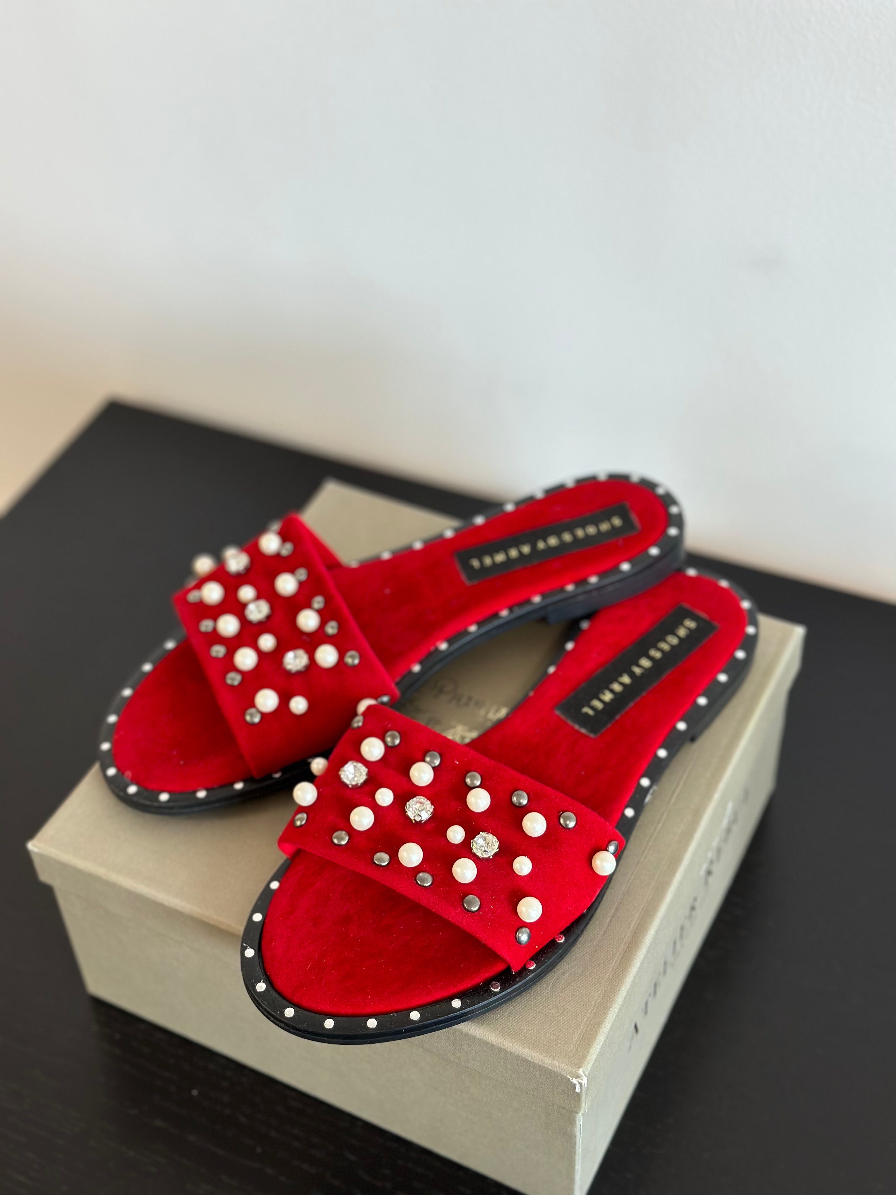 Red pearl slides – shoesbyarmel