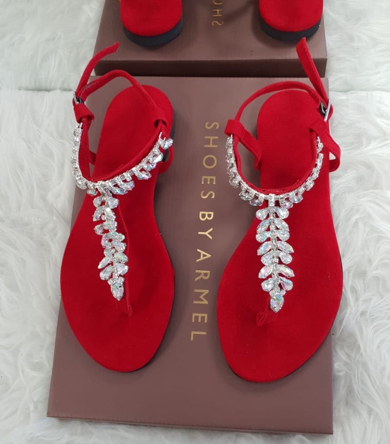 Strass sandalen rood