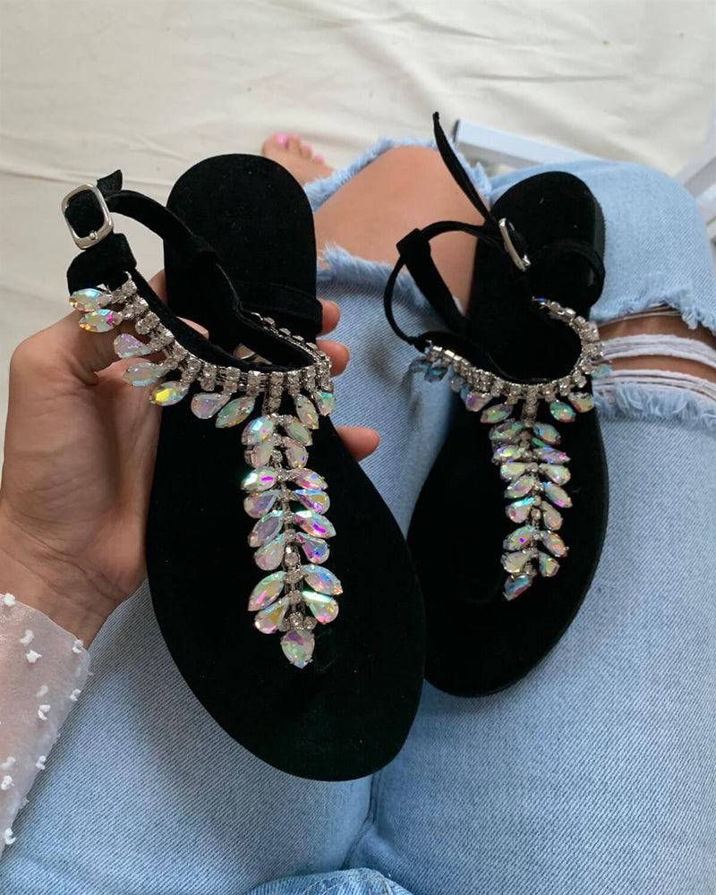 Strass sandalen zwart